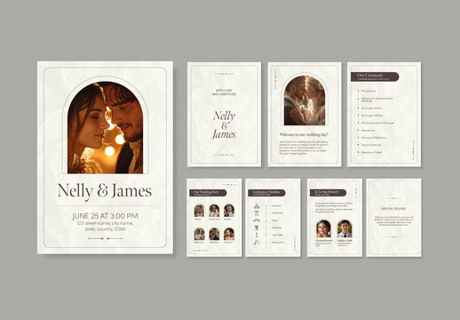 Beige And Brown Elegant Wedding Program Layout