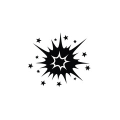 Black Silhouette Explosion With Stars Minimalist Comic Style Graphic Design Element