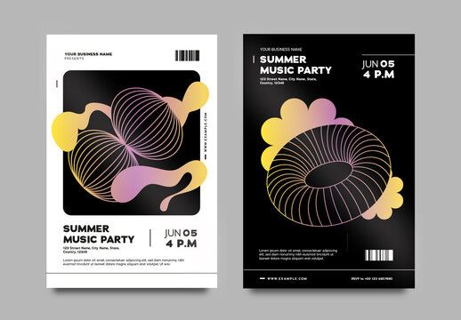 Black And White Abstract Summer Music Party Poster