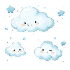 a wonderful children's wallpaper, very bright white background, comic style clouds 