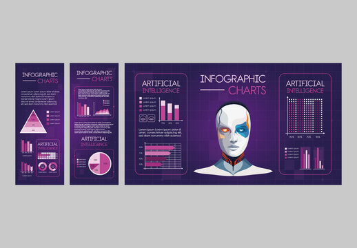 Purple Artificial Intelligence Infographic Ai Charts Technology Layout Set