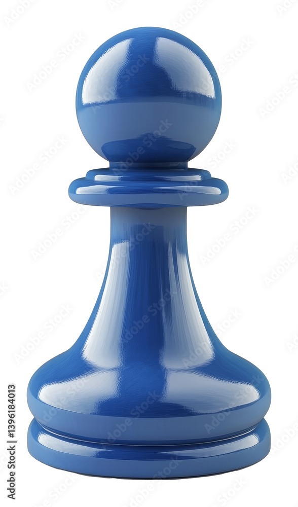Poster glossy blue chess pawn standing isolated on a transparent background, 3d rendering