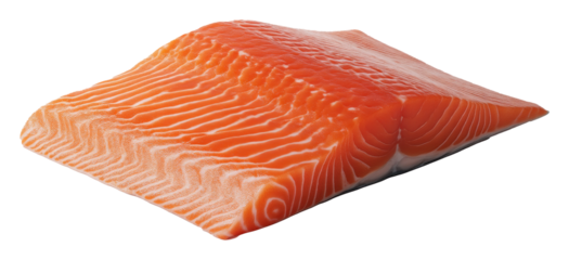 Fresh raw salmon fillet with vibrant orange color on transparent background