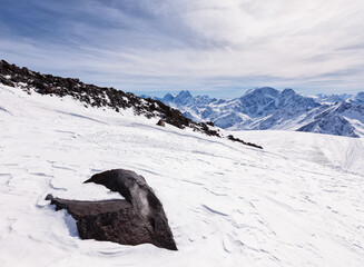 View from the Refuge of the 11 on the mount Elbrus, the northern Caucasus mountains, Russia