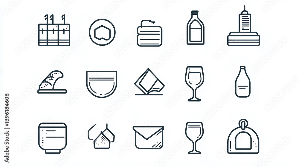 Poster vector icon set collection of food drink and travel elements for design and creative projects use