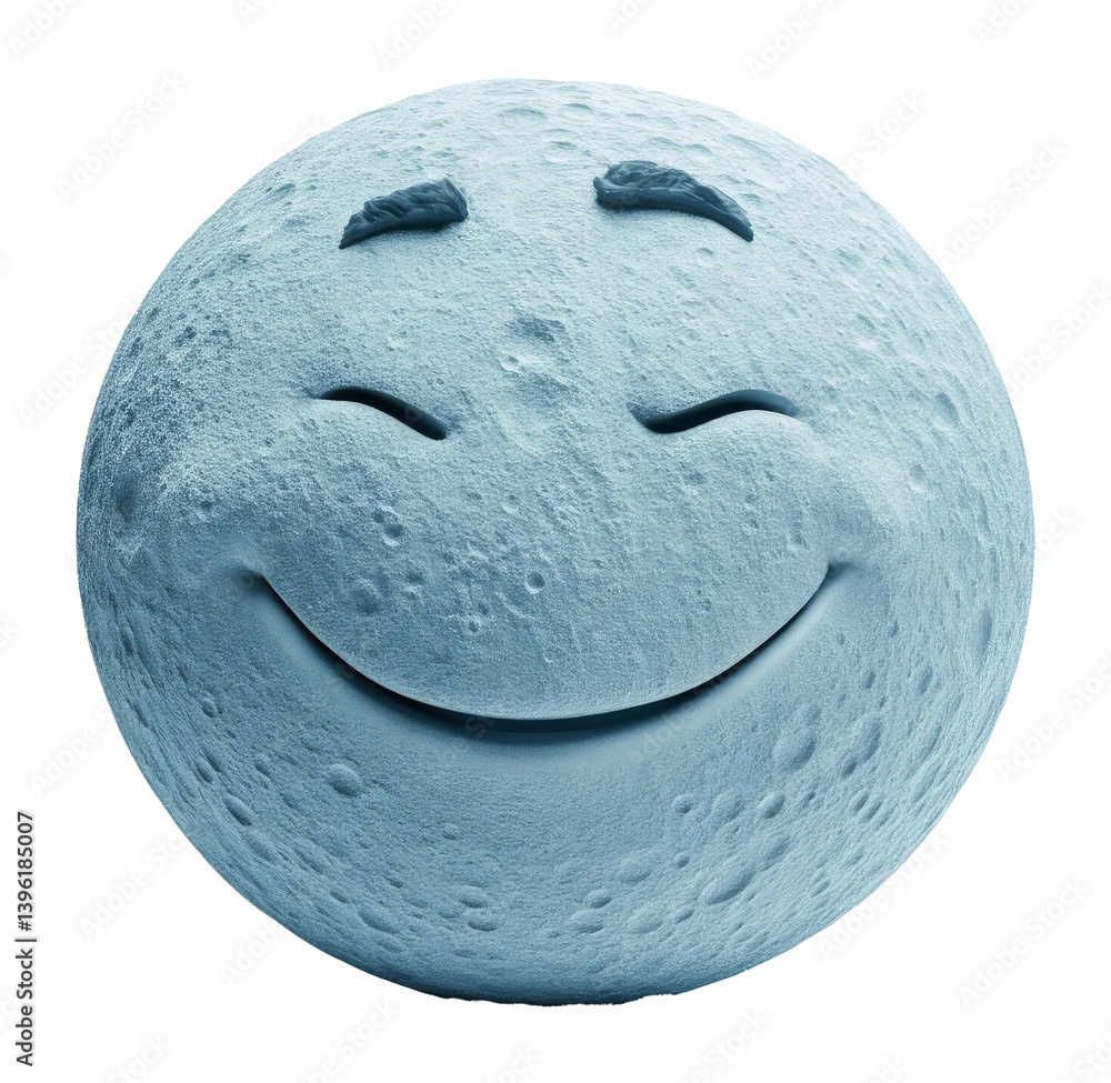 Poster smiling moon face with craters creating a cheerful expression on transparent background, 3d illustra