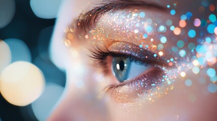A confident model in a dreamy futuristic setting with galactic glitter and stylish light effects. Editorial-ready and visually striking