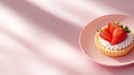A blush-toned dessert scene with a single tart and modern shadows. Perfect for visual storytelling, mockups, or upscale culinary content
