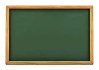 Empty green chalkboard with wooden frame isolated on a transparent background