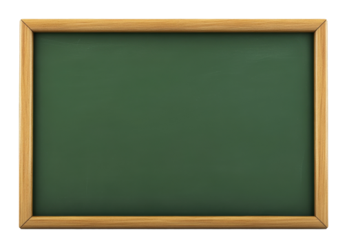 Empty green chalkboard with wooden frame isolated on a transparent background