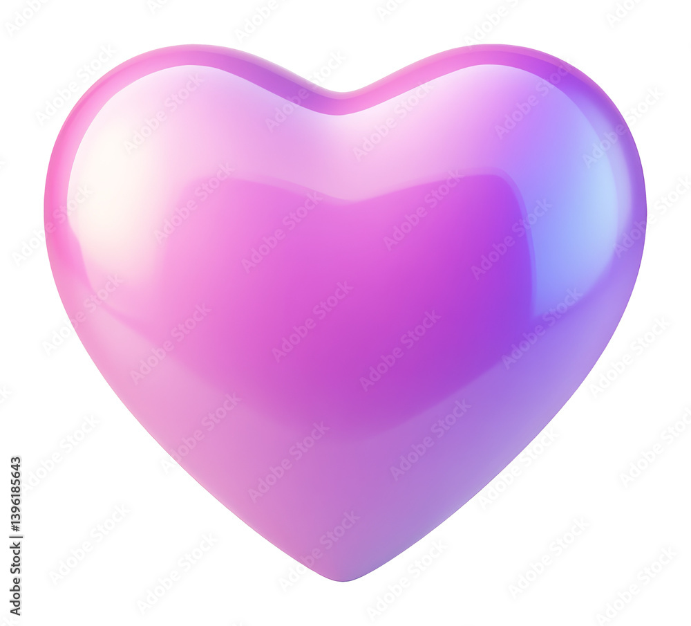 Poster glossy pink heart with gradient colors on transparent background, 3d digital rendering