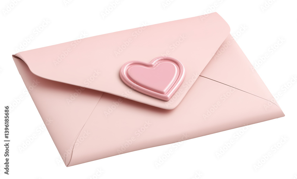 Poster pink envelope with heart seal on front symbolizing love and affection, 3d rendering