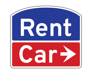 Directional Car Rental Sign – Bold Blue and Red Design with White Text and Right Arrow – High Quality Vectorial Stock Image