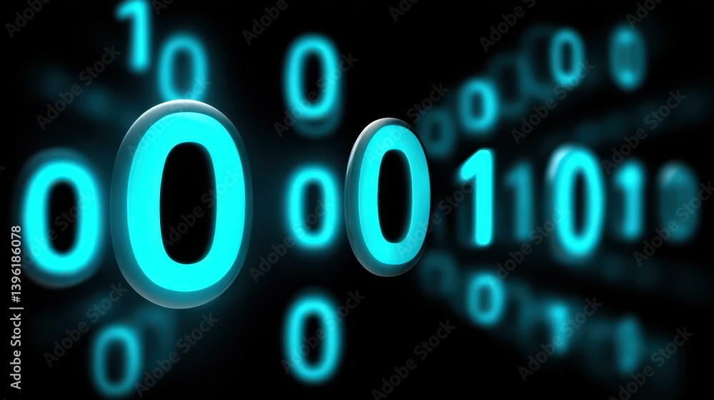 Poster vivid blue binary code background, showcasing the essence of digital computing through a vibrant des