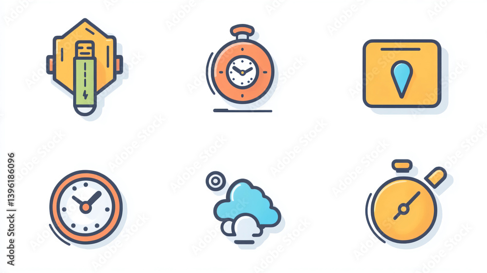 Poster vector icons set design elements for business time location weather energy and clock illustration ap