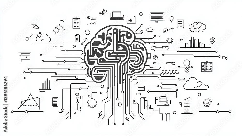 Poster artificial intelligence brain technology network data connection concept modern design vector illust