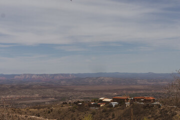 Wide angle view of Arizona High Desert with Sedona mountains in distance