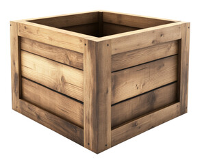 Wooden crate with natural texture and rustic appearance on transparent background, 3d rendering