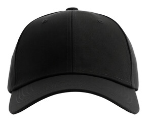 Black baseball cap isolated on a transparent background with a classic design