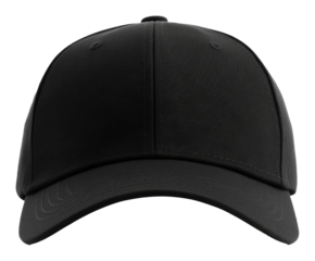 Black baseball cap isolated on a transparent background with a classic design
