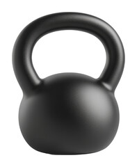 Black kettlebell with textured surface on transparent background, isolated fitness tool