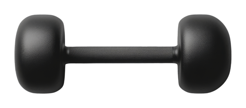 Black matte dumbbell isolated on transparent background, fitness equipment concept