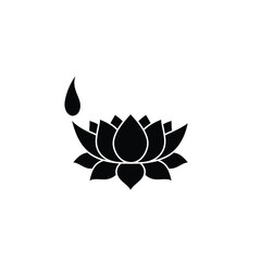 Elegant Black Lotus Flower With Oil Drop Symbol Isolated On White Background