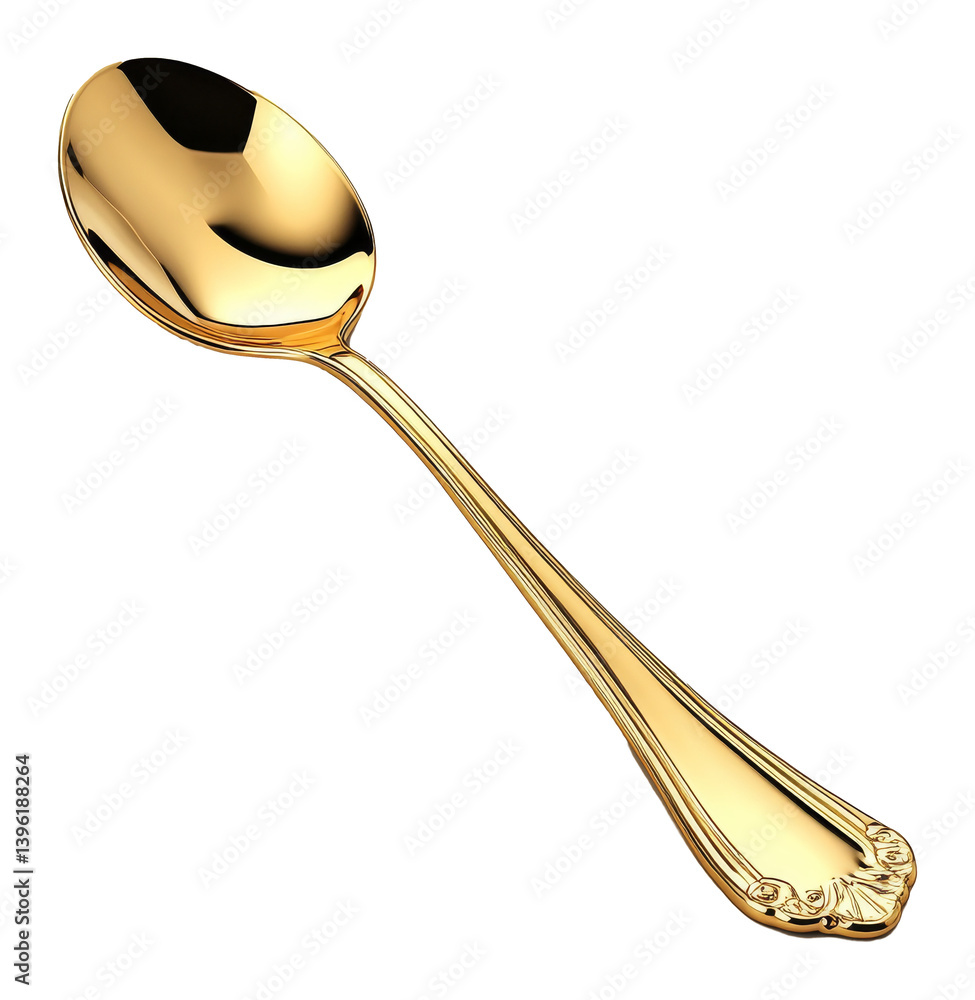 Poster elegant gold spoon with intricate handle design against transparent background
