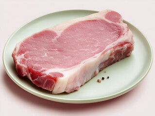 Raw beef steak with peppercorns on green plate