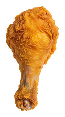Golden crispy fried chicken drumstick isolated on transparent background