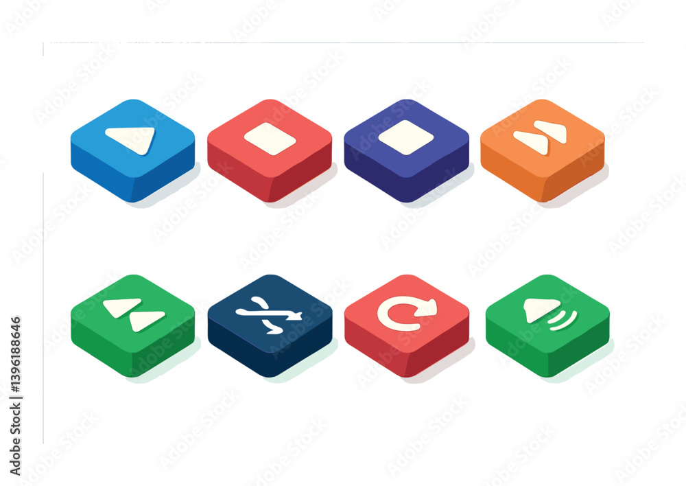 Poster colorful 3d media control icons set for user interfaces