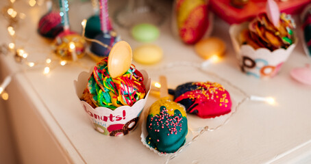 Bright and festive cupcakes with colorful toppings—perfect for party, kids’ birthdays, or sweet treats promotions.