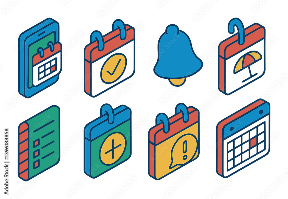 Aufkleber 3d calendar and reminder icons set for organizing and scheduling