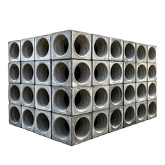 Sturdy stack of concrete blocks prepared for construction use with a focus on strength and durability in building projects, isolated a transparent background.