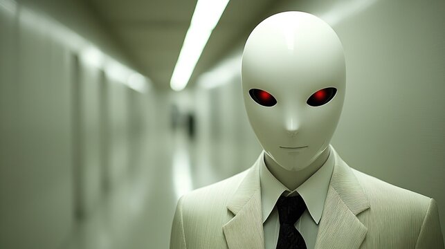 Futuristic robot in sterile hallway