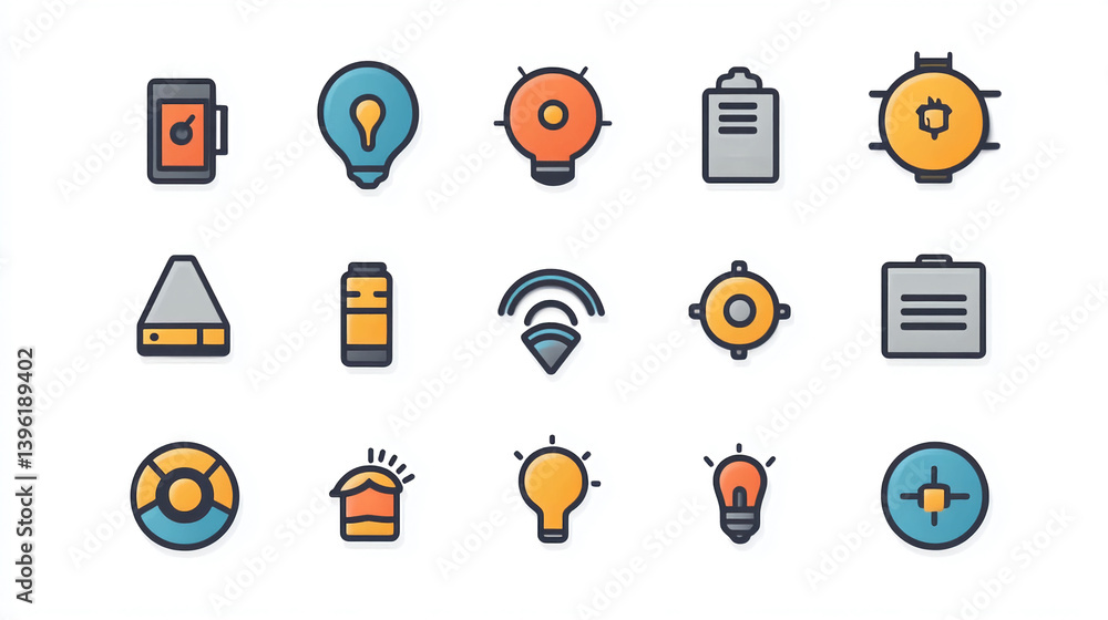 Poster collection of vector icons for business and technology concept with modern design and colorful style