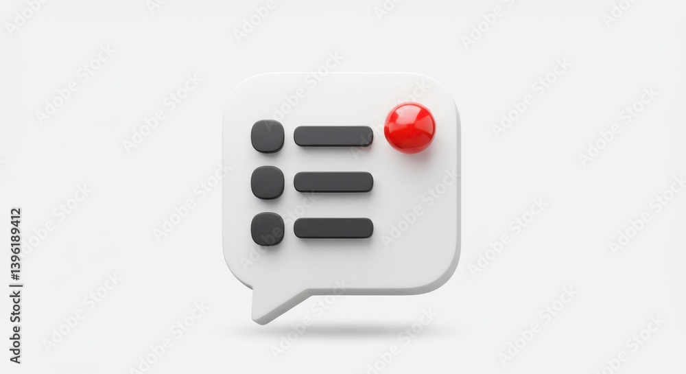 Poster notification icon with list and red dot on white surface