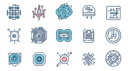 Collection of abstract technology icons for engineering and science projects in vector format design set