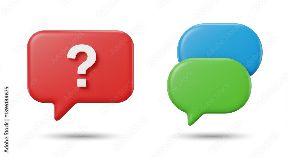 Poster speech bubbles with question mark and conversation icons
