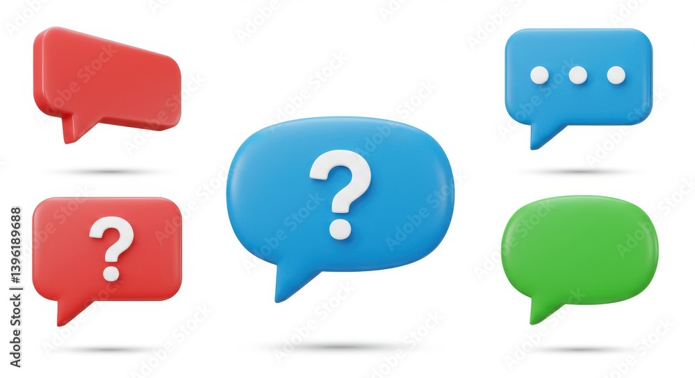 Poster colorful message bubbles with question mark and dots icon