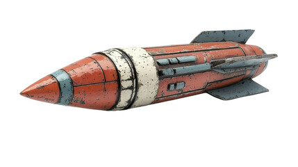 A streamlined rocket design captured in a dynamic pose against a clear blue sky symbolizing space exploration potential, isolated a transparent background.
