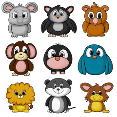 Obraz premium Adorable collection of cute animals including kittens, puppies, bunnies, and more in a lively natural setting, isolated a transparent background.