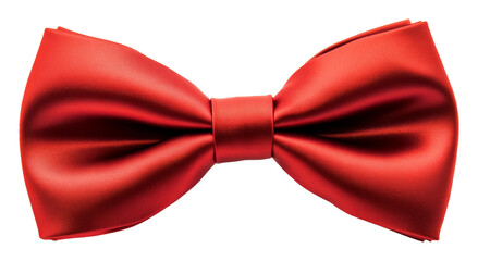 Vibrant red silk bow tie isolated on transparent background