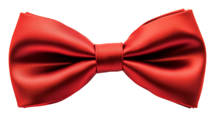 Vibrant red silk bow tie isolated on transparent background