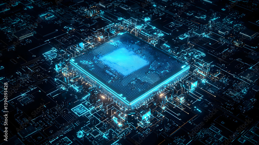 Aufkleber abstract glowing microchip on circuit board