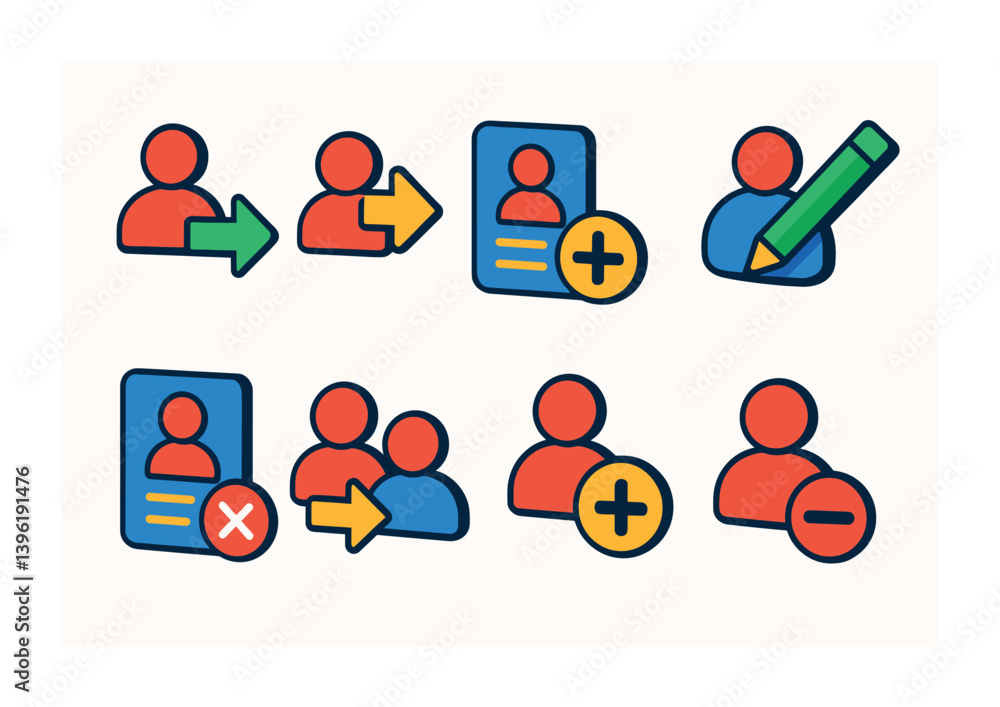 Poster user interface icon set: flat style for profile management and collaboration tools