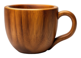 Wooden coffee cup with smooth texture and natural finish on transparent background