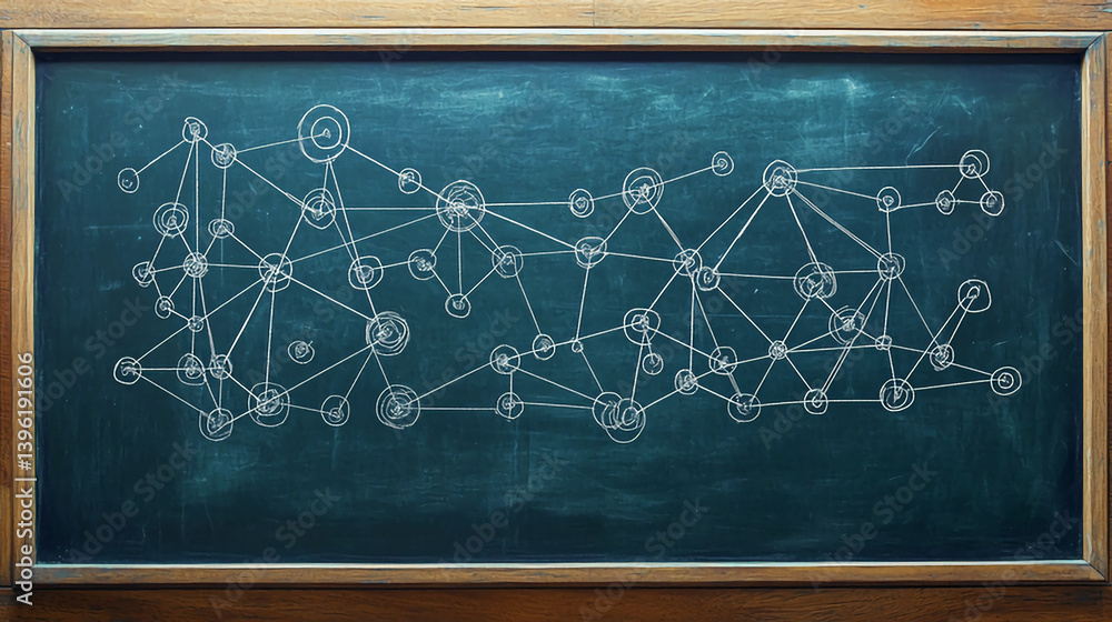 Poster network diagram chalk drawing on blackboard connecting nodes data visualization connection illustrat