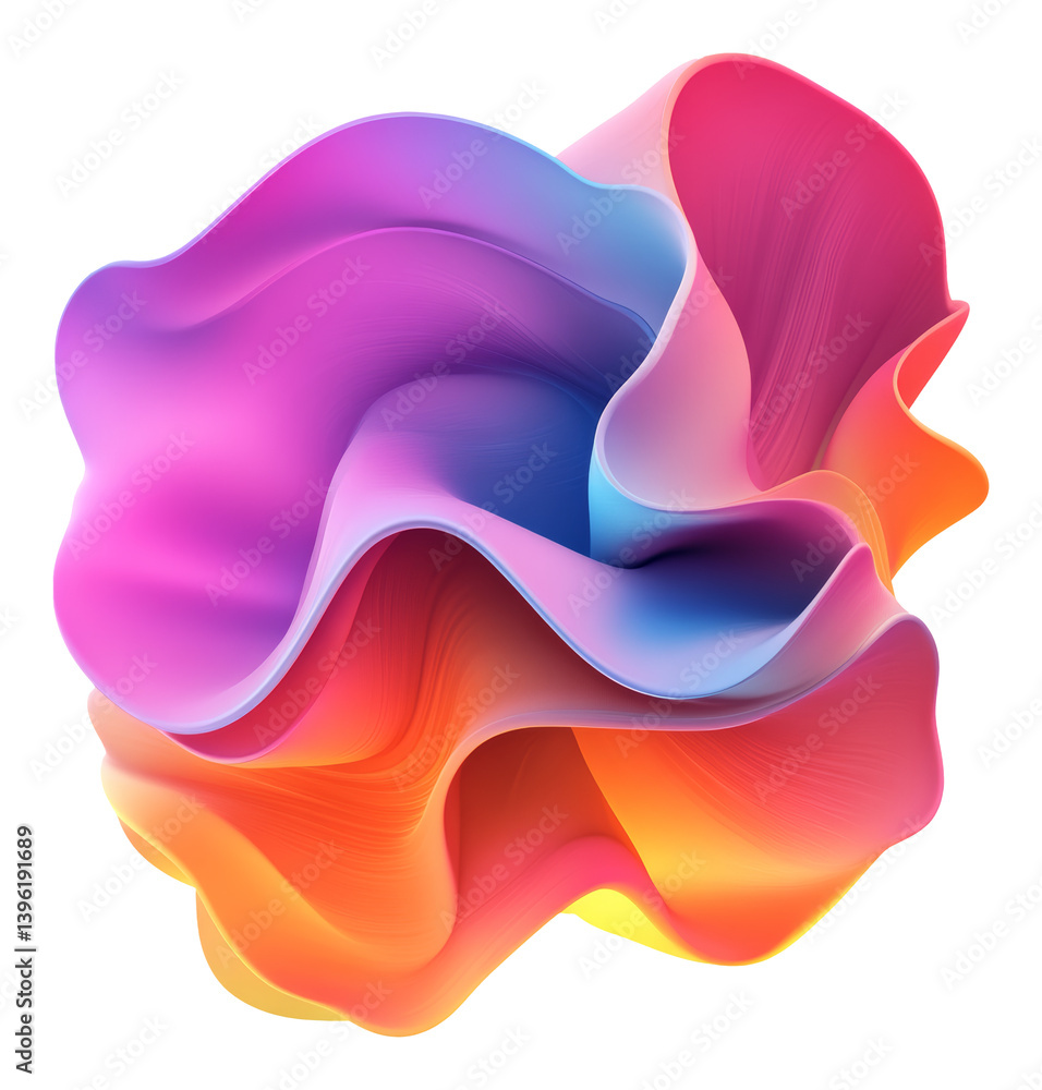 Poster colorful abstract 3d shape with soft flowing curves and vibrant gradient on transparent background