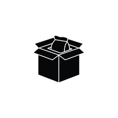 Cardboard Box With Crumpled Paper Inside Minimalist Black And White Icon